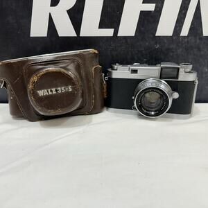 Vintage Camera Walz 35-S in leather case. Parts Or Repair! Untested!